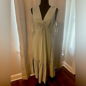 Calvin Klein crinkle GAUZE KNOT FRONT MIDI DRESS IN sage